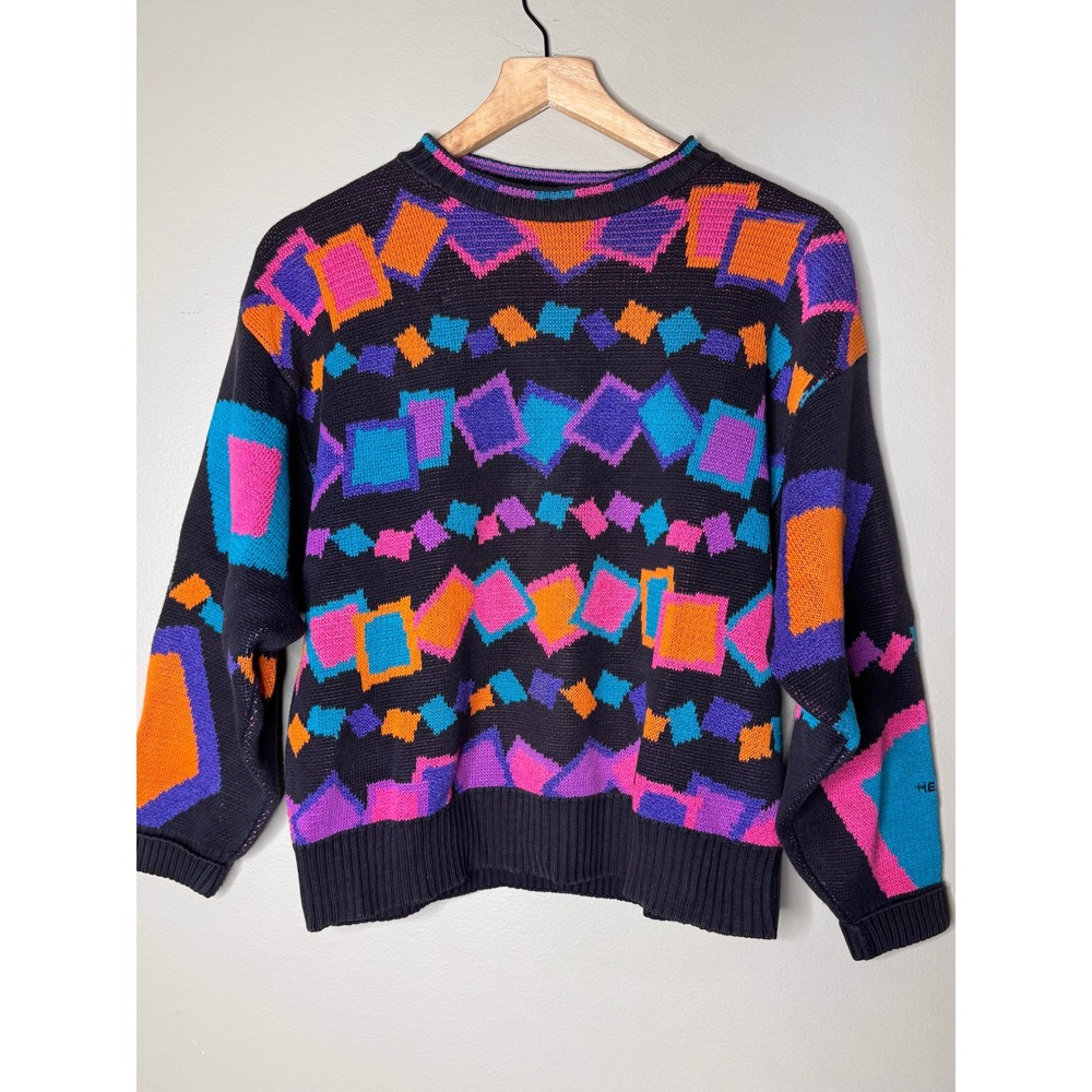 Vintage HEAD Sportswear Neon Geometric Sweater 90s Colorblock Knit Womens M